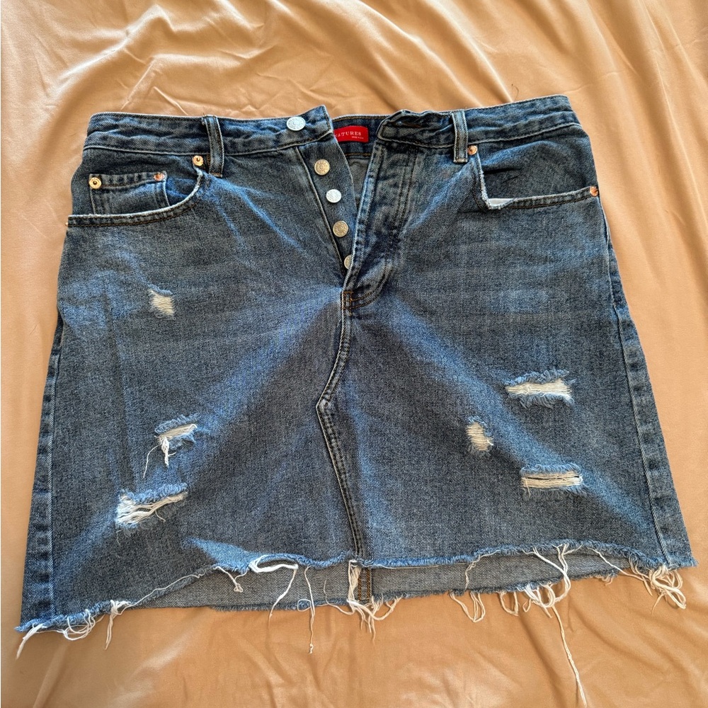 Signature8 Distressed Dark Blue Denim Mini Skirt